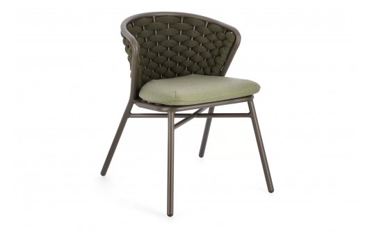 Krzesło stołowe ogrodowe oliwkowe HARLOW tkanina i poduszki Olefin Krzesło stołowe ogrodowe oliwkowe HARLOW tkanina i poduszki Olefin