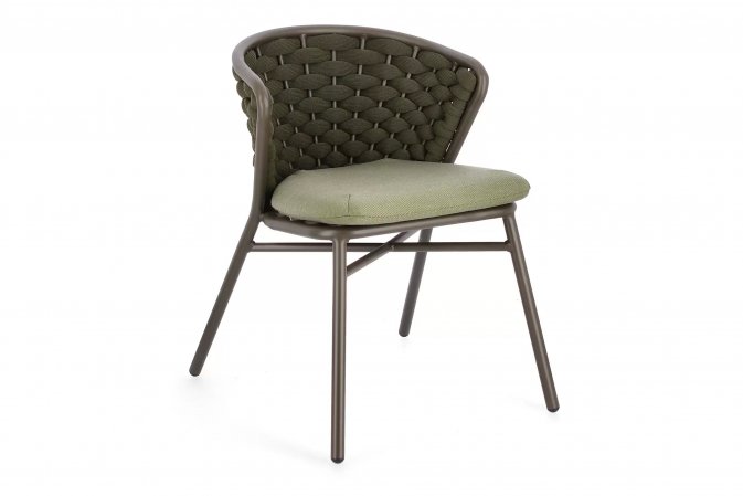 Krzesło stołowe ogrodowe oliwkowe HARLOW tkanina i poduszki Olefin