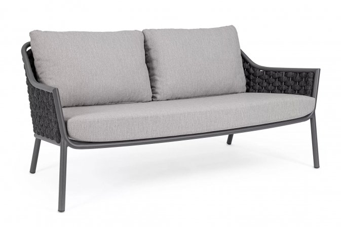 Grafitowa sofa 2,5-osobowa nowoczesna aluminiowa EVERLY poduszki Olefin
