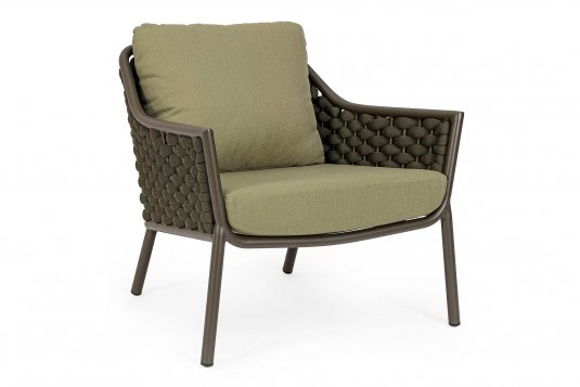 Oliwkowy fotel na taras aluminiowy EVERLY poduszki Olefin