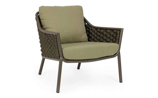 Oliwkowy fotel na taras aluminiowy EVERLY poduszki Olefin Oliwkowy fotel na taras aluminiowy EVERLY poduszki Olefin