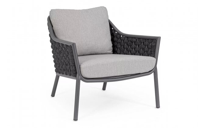 Fotel ogrodowy na nowoczesny taras EVERLY grafitowy poduszki szare Olefin