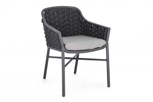 Krzesło stołowe ogrodowe nowoczesne EVERLY ciemnoszare poduszki szare Olefin