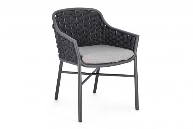 Krzesło stołowe ogrodowe nowoczesne EVERLY ciemnoszare poduszki szare Olefin