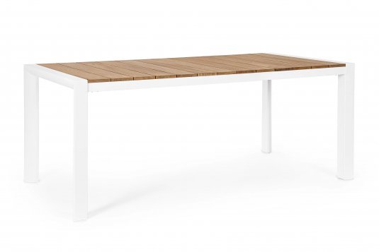 Biały stół ogrodowy aluminiowy CAMERON 160 z blatem z deseczek teak bizzotto
