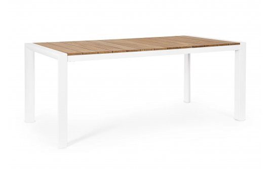 Biały stół ogrodowy aluminiowy CAMERON 160 z blatem z deseczek teak bizzotto Biały stół ogrodowy aluminiowy CAMERON 160 z blatem z deseczek teak bizzotto