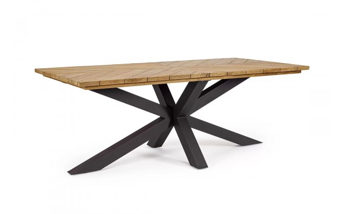 Stół ogrodowy PALMDALE nogi aluminiowe czarne blat z drewna teak bizzotto