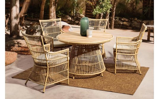 Klasyczne meble obiadowe na taras ADELMA aluminoiwe powłoka drewnopodbna technorattan bizzotto