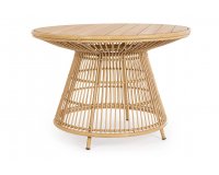 Okrągły stół ogrodowy aluminiowy ADELMA powłoka drewnopodobna bizzotto blat teak