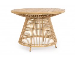 Okrągły stół ogrodowy aluminiowy ADELMA powłoka drewnopodobna bizzotto blat teak