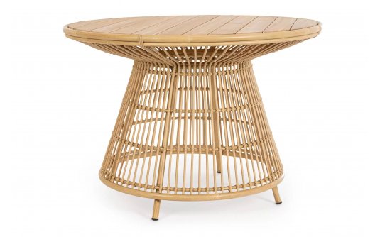 Okrągły stół ogrodowy aluminiowy ADELMA powłoka drewnopodobna bizzotto blat teak Okrągły stół ogrodowy aluminiowy ADELMA powłoka drewnopodobna bizzotto blat teak