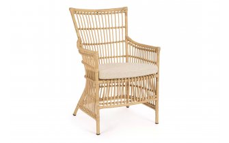 Fotel ogrodowy aluminiowy ADELMA powłoka drewnopodobna bizzotto poduszka Olefin beż