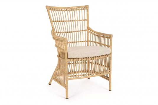 Fotel ogrodowy aluminiowy ADELMA powłoka drewnopodobna bizzotto poduszka Olefin beż