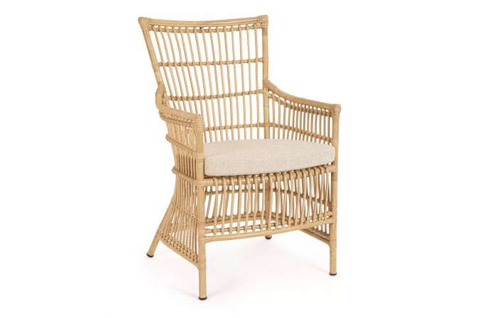 Fotel ogrodowy aluminiowy ADELMA powłoka drewnopodobna bizzotto poduszka Olefin beż