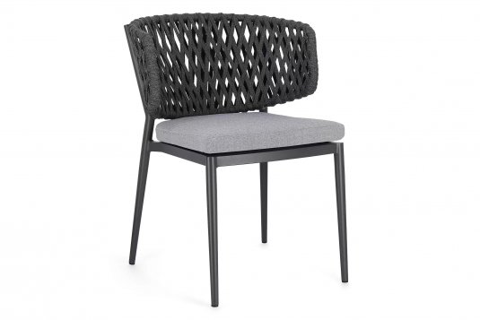 Krzesło stołowe ogrodowe NOELIA grafitowe aluminiowe linea polipropylenowa poduszka