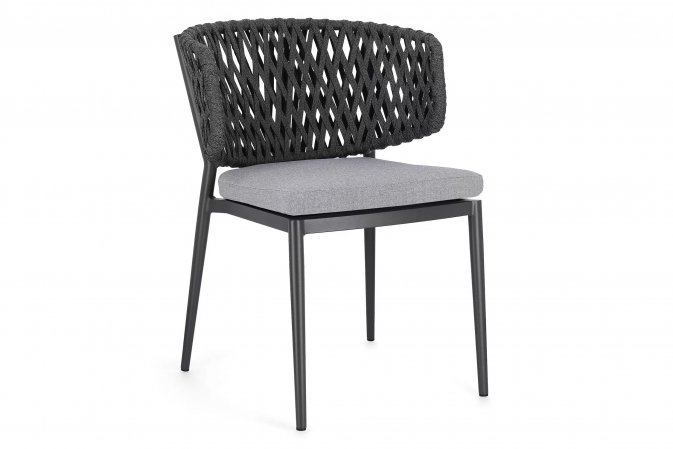 Krzesło stołowe ogrodowe NOELIA grafitowe aluminiowe linea polipropylenowa poduszka