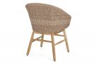 Kubełkowe krzesło ogrodowe GENESIS podstawa teak siedzenie technorattan beżowy / poduszka szara