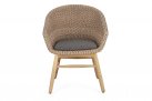 Kubełkowe krzesło ogrodowe GENESIS podstawa teak siedzenie technorattan beżowy / poduszka szara