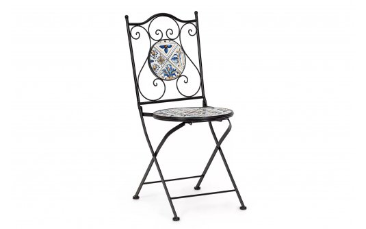 Klasyczne krześło metalowe składane MYKONOS z ceramicznymi włoskimi ozdobami
