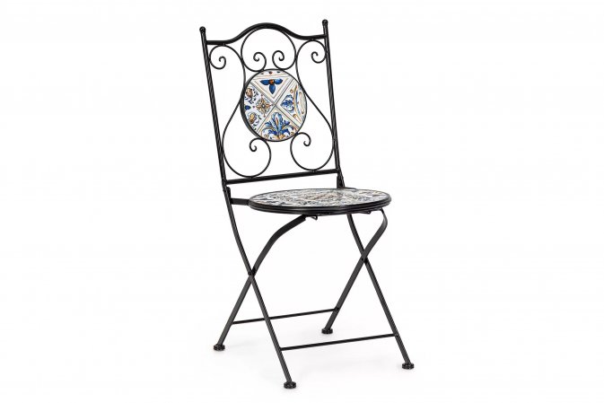 Klasyczne krześło metalowe składane MYKONOS z ceramicznymi włoskimi ozdobami