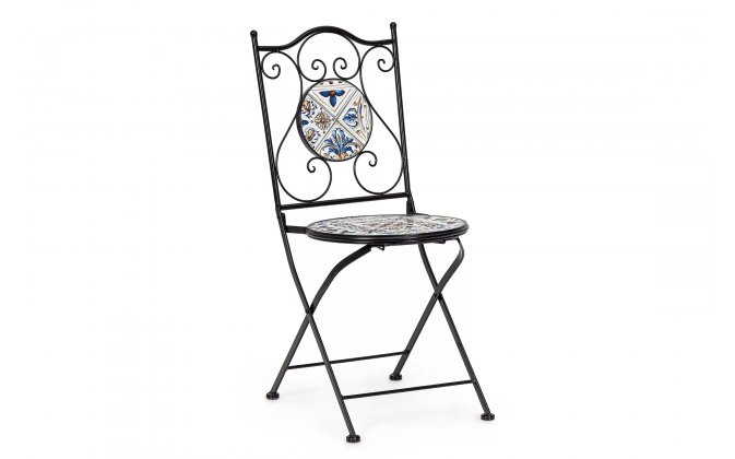 Klasyczne krześło metalowe składane MYKONOS z ceramicznymi włoskimi ozdobami