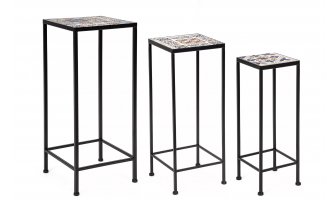 3 stoliki metalowe ogrodowe Mykonos z blatem ceramicznym