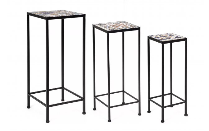 3 stoliki metalowe ogrodowe Mykonos z blatem ceramicznym