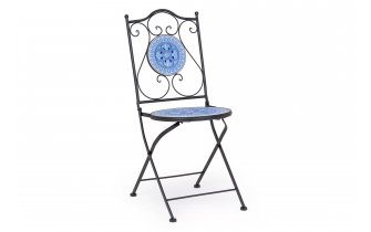 Składane krzesło retro metalowe ceramiczne niebieskie siedzisko BISANZIO bizzotto
