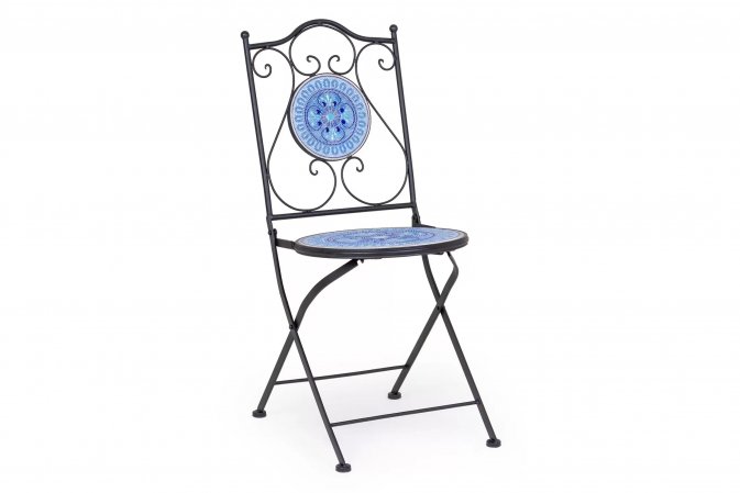 Składane krzesło retro metalowe ceramiczne niebieskie siedzisko BISANZIO bizzotto