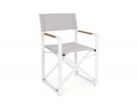 Białe składane krzesło reżyserskie aluminiowe LAGUN  podłokietniki teak bizzotto