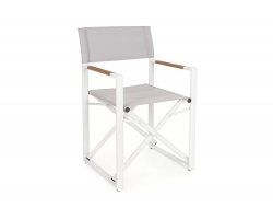 Białe składane krzesło reżyserskie aluminiowe LAGUN  podłokietniki teak bizzotto