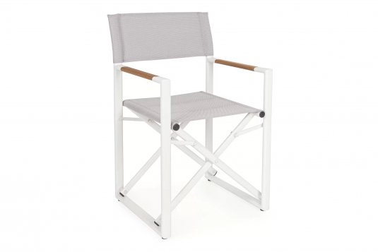 Białe składane krzesło reżyserskie aluminiowe LAGUN  podłokietniki teak bizzotto