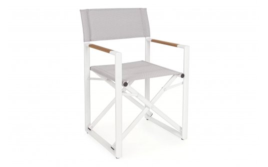 Białe składane krzesło reżyserskie aluminiowe LAGUN podłokietniki teak bizzotto Białe składane krzesło reżyserskie aluminiowe LAGUN podłokietniki teak bizzotto