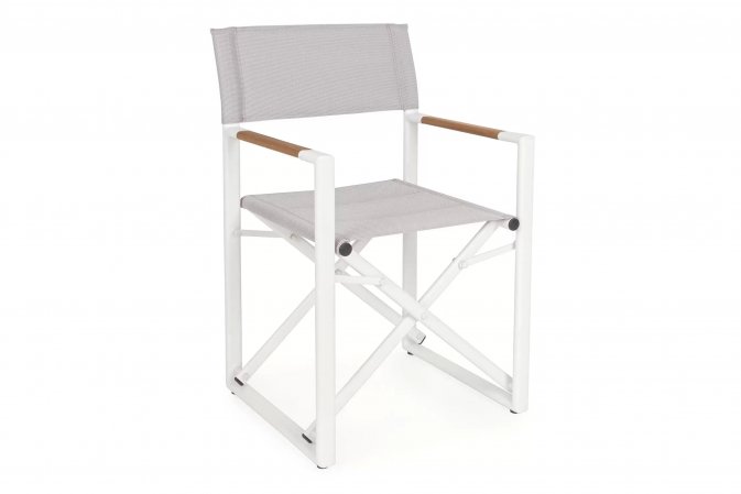 Białe składane krzesło reżyserskie aluminiowe LAGUN  podłokietniki teak bizzotto