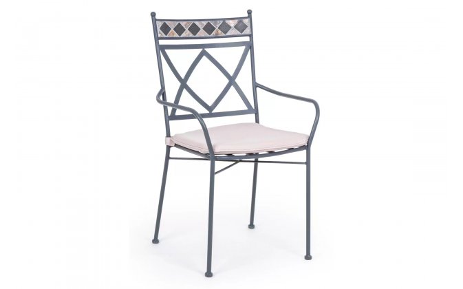 Szare sztaplowany fotel metalowy BERKLEY z ornamentami