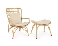 Fotel wypoczynkowy aluminiowy z podnóżkiem MAELA powłoka sublimacyjna drewno