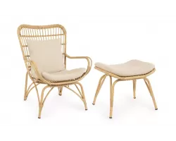 Fotel wypoczynkowy aluminiowy z podnóżkiem MAELA powłoka sublimacyjna drewno