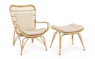 Fotel wypoczynkowy aluminiowy z podnóżkiem MAELA powłoka sublimacyjna drewno