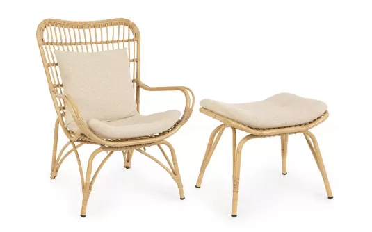 Fotel wypoczynkowy aluminiowy z podnóżkiem MAELA powłoka sublimacyjna drewno