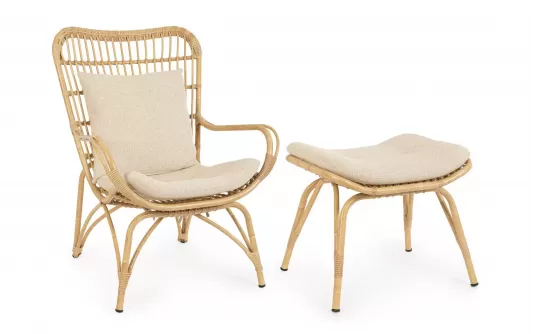 Fotel wypoczynkowy aluminiowy z podnóżkiem MAELA powłoka sublimacyjna drewno