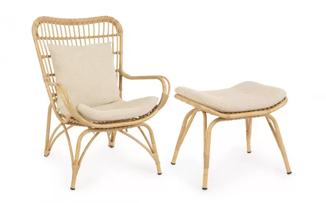 Fotel wypoczynkowy aluminiowy z podnóżkiem MAELA powłoka sublimacyjna drewno