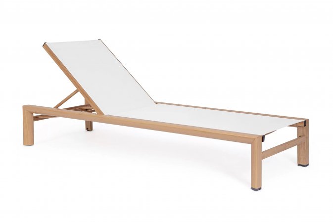 Aluminiowy leżak ogrodowy SKIPPER drewnopodna powłoka biała tekstylina bizzotto