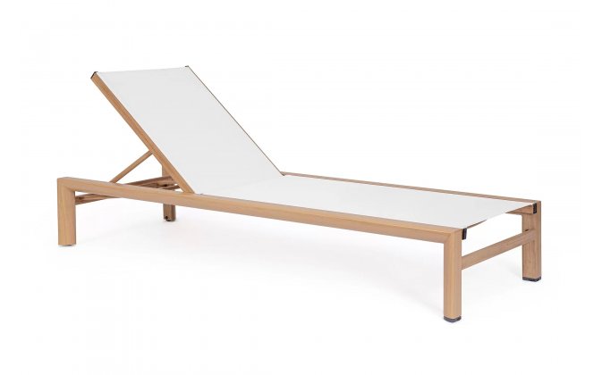 Aluminiowy leżak ogrodowy SKIPPER drewnopodna powłoka biała tekstylina bizzotto