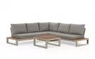 Otwarty narożnik aluminiowy beżowy ze stolikami bocznymi SOHO i blatami teak