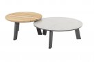 Komplet 2 stolików okrągłych EMMA nogi aluminiowe antracytowe blaty d80 teak i d65 ceramiczny