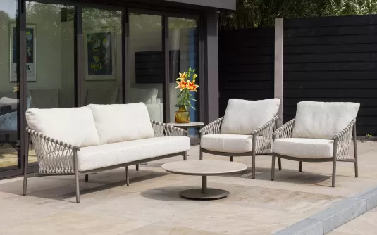 Zestaw wypoczynkowy na taras ALLORA 4SO brązowa konstrukcja lina polipropylenowa