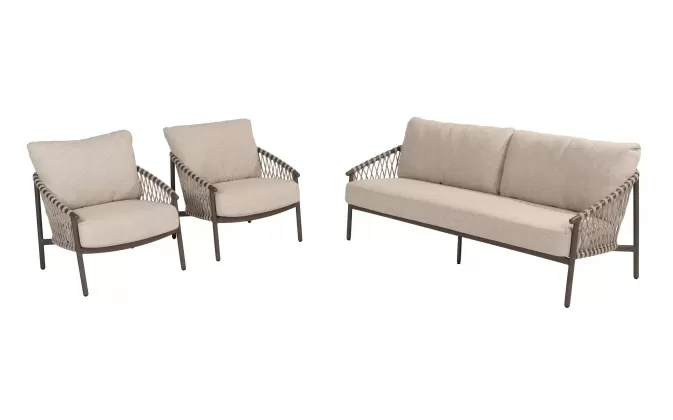 Zestaw wypoczynkowy na taras ALLORA 4SO brązowa konstrukcja lina polipropylenowa