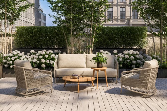 Ekskluzywny komplet wypoczynkowy na taras beżowy PUCCINI 4SO