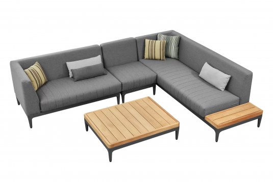 Narożnik ogrodowy na taras SIRA szare poduszki / elementy teak Higold