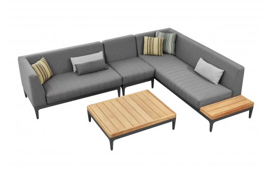 Narożnik ogrodowy na taras SIRA szare poduszki / elementy teak Higold Narożnik ogrodowy na taras SIRA szare poduszki / elementy teak Higold